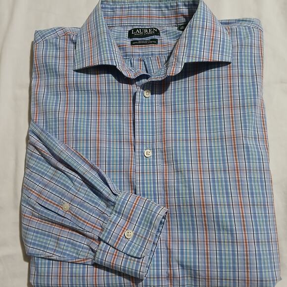Lauren Ralph Lauren 17x34/35 Long-sleeved blue plaid button-up regular fit - Picture 14 of 14